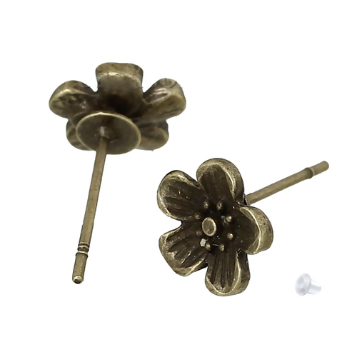 亜鉛合金 イヤリング 梅 銅古美 イヤリング用カバー付き 8mm x 8mm、 2 個 の画像