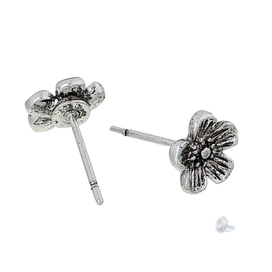 亜鉛合金 イヤリング 梅 銀古美 イヤリング用カバー付き 8mm x 8mm、 2 個 の画像