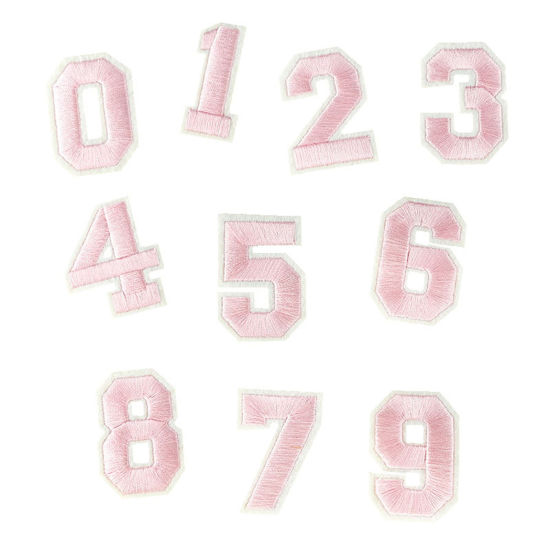 生地 アイロンのパッチ（接着剤付き） DIY スクラップブッキング クラフト 薄ピンク 数 ミックス 文字 " 0-9 " 5.1x3.7cm-4.8x3.4cm、 1 セット ( 10 個/セット) の画像
