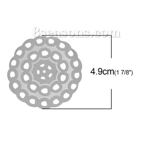 304ステンレス鋼 ハンドメイド フィリグリー  透かしパーツ  円形 シルバートーン 花柄 4.9cm直径、 10 個 の画像