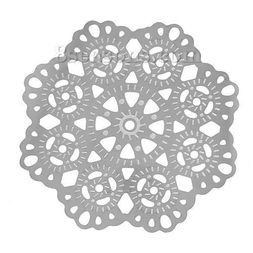 304ステンレス鋼 ハンドメイド フィリグリー  透かしパーツ  花 シルバートーン 花柄 5.5cm x 5.5cm、 10 個 の画像