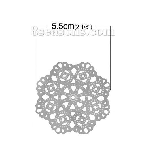 304ステンレス鋼 ハンドメイド フィリグリー  透かしパーツ  花 シルバートーン 花柄 5.5cm x 5.5cm、 10 個 の画像