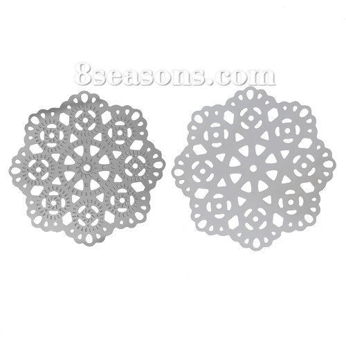 304ステンレス鋼 ハンドメイド フィリグリー  透かしパーツ  花 シルバートーン 花柄 5.5cm x 5.5cm、 10 個 の画像