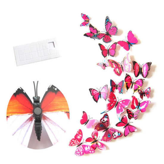 Image de Aimant Frigo en PVC Papillon Éthéré Fuchsia Magnétique 12cm x9.1cm - 5.9cm x4.5cm, 1 Paquet ( 12 Pcs/Paquet)