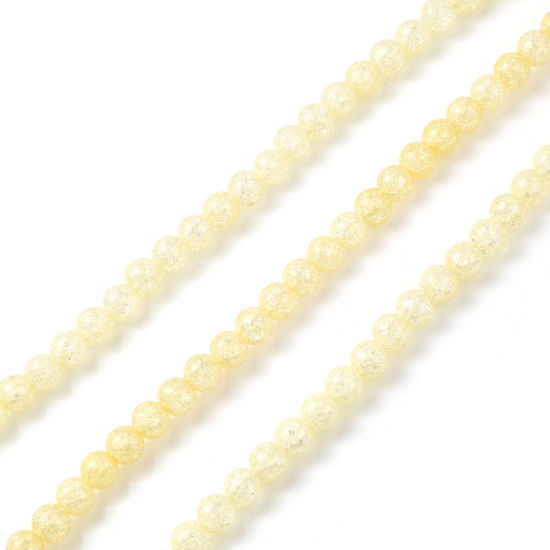 Image de Perles en Verre Rond Jaune Clair Motifs Fissurés Env. 6mm Dia, Trou: 1.1mm, 37.5cm long, 1 Enfilade (env. 65 Pcs/Enfilade)