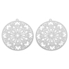 Picture of 304 Stainless Steel Filigree Stamping Pendants Round Silver Tone Butterfly Carved Hollow 51mm(2") x 48mm(1 7/8"), 10 PCs