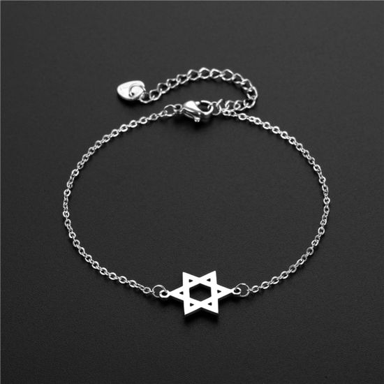 Image de Chaîne Maille Forçat Bracelets Religieux en Acier Titane Argent Mat Etoile de David 16cm long, 1 Pièce