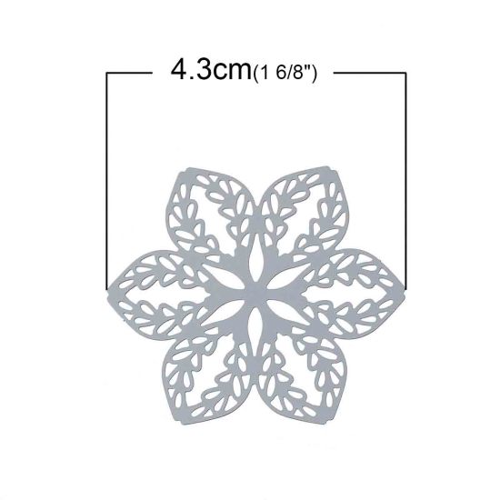304ステンレス鋼 ハンドメイド フィリグリー  透かしパーツ  花 シルバートーン 43mm x 38mm、 10 個 の画像