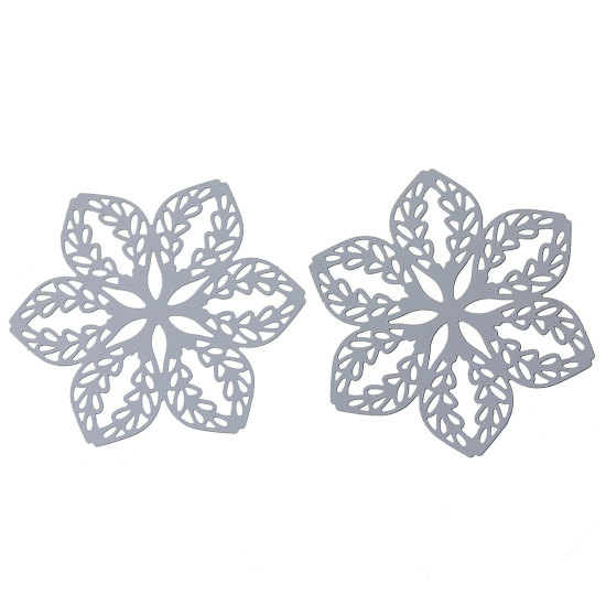 304ステンレス鋼 ハンドメイド フィリグリー  透かしパーツ  花 シルバートーン 43mm x 38mm、 10 個 の画像