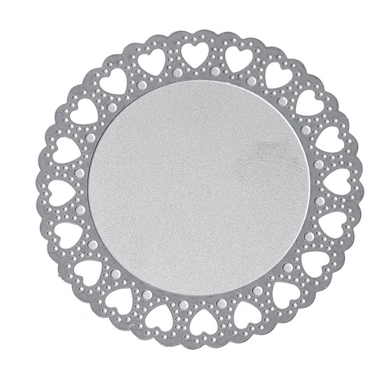Image de Cabochons d'Embellissement Estampe en Filigrane Creux en 304 Acier Inoxydable Rond Argent Mat Cœur, Dia. 3.8cm, 10 Pcs