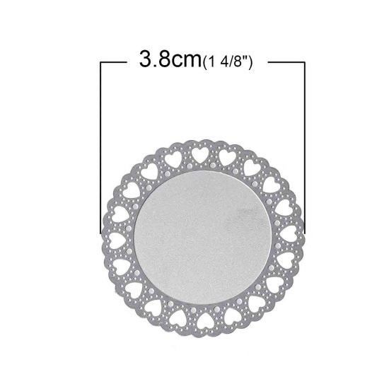 Image de Cabochons d'Embellissement Estampe en Filigrane Creux en 304 Acier Inoxydable Rond Argent Mat Cœur, Dia. 3.8cm, 10 Pcs