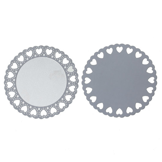 Image de Cabochons d'Embellissement Estampe en Filigrane Creux en 304 Acier Inoxydable Rond Argent Mat Cœur, Dia. 3.8cm, 10 Pcs
