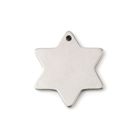 Image de BreloquesÉtiquettes d'Estampage Vierges en Acier Inoxydable Etoile Argent Mat Polissage Unilatéral 21mm x 19mm, 5 Pcs