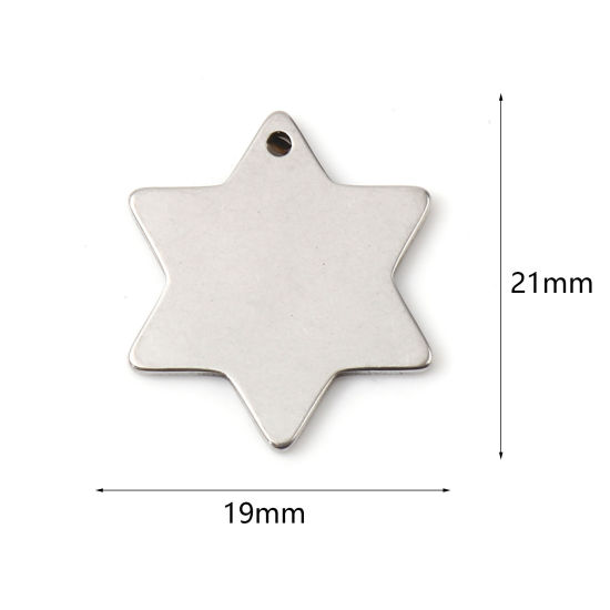 Image de BreloquesÉtiquettes d'Estampage Vierges en Acier Inoxydable Etoile Argent Mat Polissage Unilatéral 21mm x 19mm, 5 Pcs