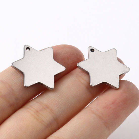 Image de BreloquesÉtiquettes d'Estampage Vierges en Acier Inoxydable Etoile Argent Mat Polissage Unilatéral 21mm x 19mm, 5 Pcs