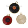Picture of Zinc Based Alloy Charms Round Disc Matt Gold At Random Mixed Enamel Evil Eye Pattern 22mm( 7/8") x 19mm( 6/8"), 5 PCs