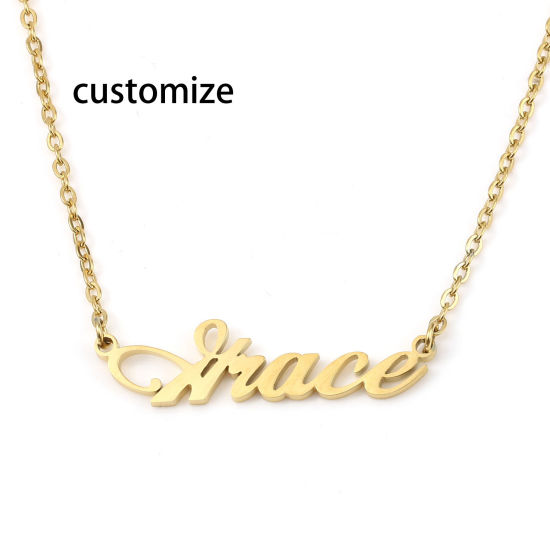 Picture of 1 Piece Stainless Steel Customized Name Necklace Personalized Letter Charm Pendant Gold Plated 45cm(17.7") long