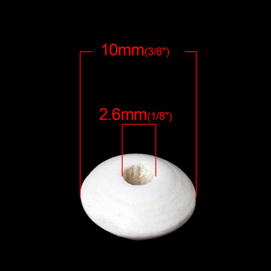 ひのき スペーサ ビーズ 算盤 白 約 10mm x 5mm、 穴：約 2.6mm、 500 個 の画像