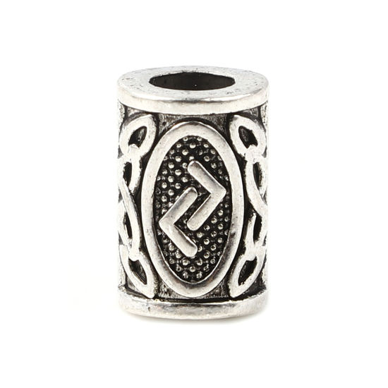 Image de Perles de Cheveux Tressés Dreadlock en Alliage de Zinc Colonne Argent Vieilli Rune Viking Gravé 13mm x 8mm, Trou: env. 4.7mm, 30 Pcs