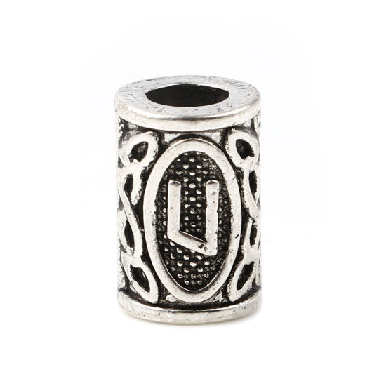 Image de Perles de Cheveux Tressés Dreadlock en Alliage de Zinc Colonne Argent Vieilli Rune Viking Gravé 13mm x 8mm, Trou: env. 4.7mm, 30 Pcs