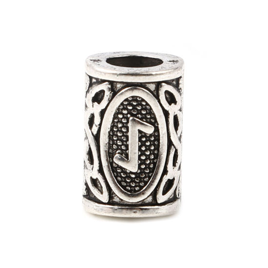Image de Perles de Cheveux Tressés Dreadlock en Alliage de Zinc Colonne Argent Vieilli Rune Viking Gravé 13mm x 8mm, Trou: env. 4.7mm, 30 Pcs