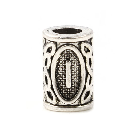 Image de Perles de Cheveux Tressés Dreadlock en Alliage de Zinc Colonne Argent Vieilli Rune Viking Gravé 13mm x 8mm, Trou: env. 4.7mm, 30 Pcs