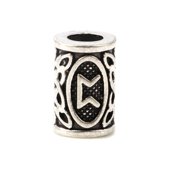 Image de Perles de Cheveux Tressés Dreadlock en Alliage de Zinc Colonne Argent Vieilli Rune Viking Gravé 13mm x 8mm, Trou: env. 4.7mm, 30 Pcs