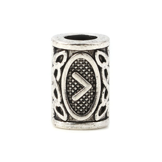 Image de Perles de Cheveux Tressés Dreadlock en Alliage de Zinc Colonne Argent Vieilli Rune Viking Gravé 13mm x 8mm, Trou: env. 4.7mm, 30 Pcs