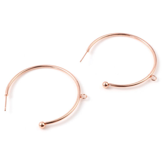 Picture of Zinc Based Alloy Hoop Earrings Findings Rose Gold C Shape W/ Loop 48mm x 45mm, Post/ Wire Size: (21 gauge), 10 PCs