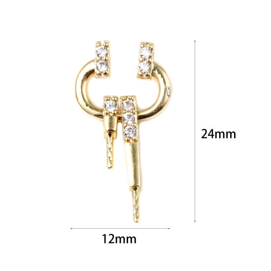 Picture of Brass Pearl Pendant Connector Bail Pin Cap 18K Real Gold Plated Irregular Clear Rhinestone 24mm x 12mm, 1 Piece