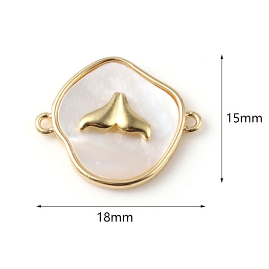 シェル+真鍮 コネクター 18K リアルゴールドメッキ 不規則 白 18mmx 15mm、 1 個 の画像