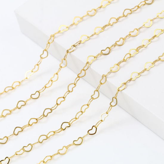 Picture of 2 M (Approx 6.56 Foot) Brass Link Cable Chain For Handmade DIY Jewelry Making Findings Heart Gold Plated 5x3mm