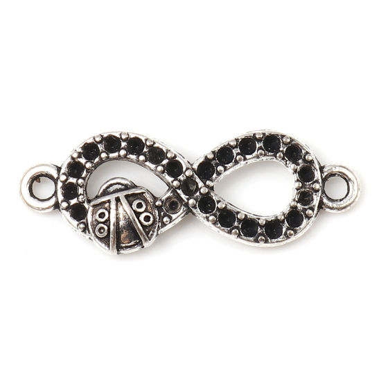 Picture of Zinc Based Alloy Insect Connectors Infinity Symbol Antique Silver Color Ladybird (Can Hold ss4 Pointed Back Rhinestone) 27mm x 10mm, 50 PCs