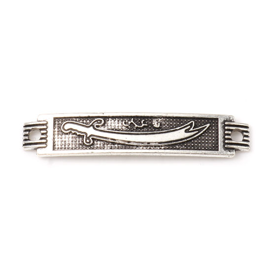 Picture of Zinc Based Alloy Connectors Rectangle Antique Silver Color Scimitar 3.9cm x 0.7cm, 50 PCs
