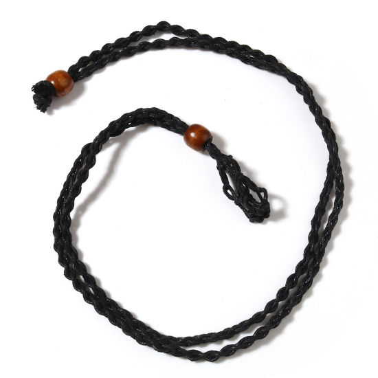 Image de Colliers de Corde Tressé en Bois Naturel & Polyester Noir, 100cm Long, 1 Pièce