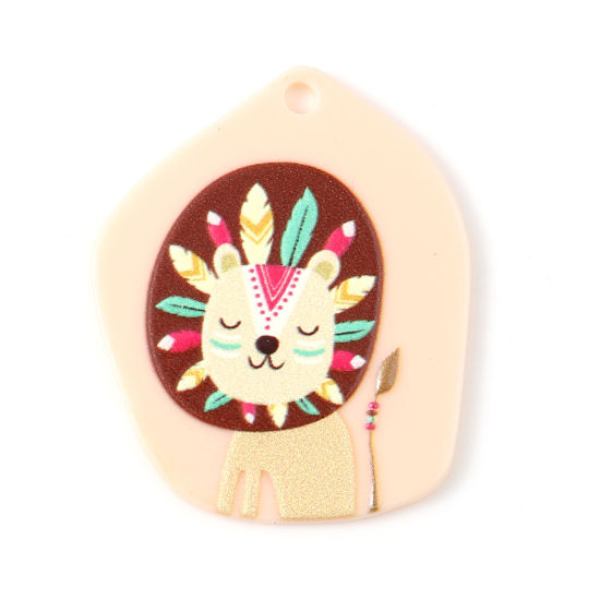 樹脂ペンダント 不規則 ピーチベージュ ライオン 4.5cm x 3.7cm、 10 個 の画像