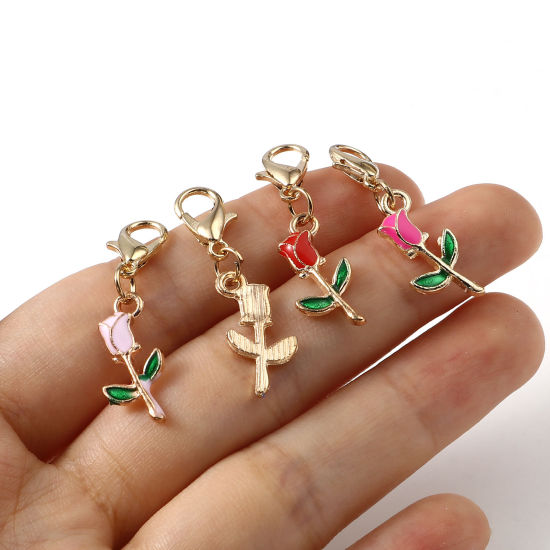 Image de Marqueur de Maille en Alliage de Zinc Doré Multicolore Rose Émail 3.2cm x 0.9cm, 1 Kit ( 4PCs/Kit)
