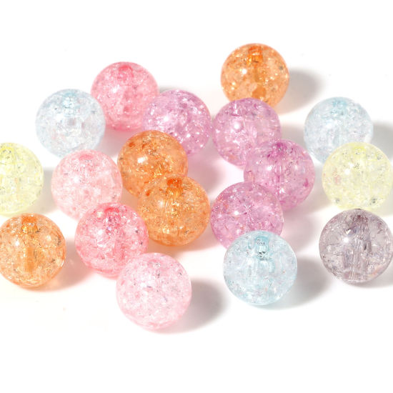 Image de Perles en Acrylique Rond Couleur au Hasard Motifs Fissurés Env. 10mm Dia, Trou: env. 2.1mm, 200 Pcs