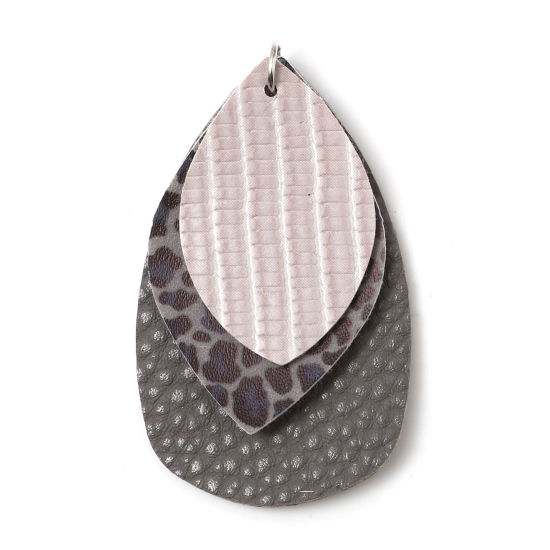 Immagine di PU Ciondoli Goccia Grigio Leopardo 5.8cm x 3.7cm, 5 Pz