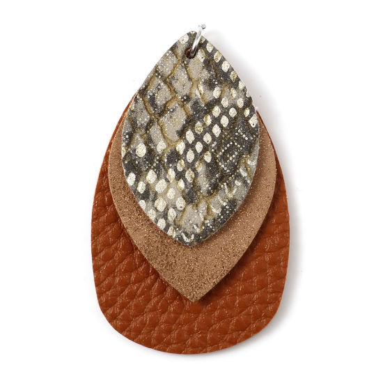 Immagine di PU Ciondoli Goccia Marrone Stampa di Serpente 5.8cm x 3.7cm, 5 Pz