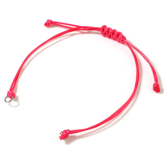 Image de Bracelets Semi-finis pour la Fabrication de Bijoux Faits à la Main Accessoires Tressé en Polyester Argent Mat Fuchsia Réglable 13.5cm - 14.5cm long, 5 Pièces