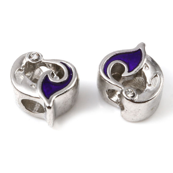 Image de Perles à Gros Trou au Style Européen en Alliage de Zinc Argent Mat Violet Chapeau de Sorcière d'Halloween Émail à Strass Transparent 13mm x 11mm, Trou: Environ 4.6mm, 5 Pcs