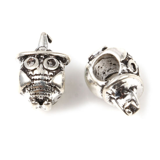 Image de Perles à Gros Trou Halloween en Alliage de Zinc Argent Mat Hibou 13mm x 9mm, Trou: Environ 4.3mm, 5 Pcs