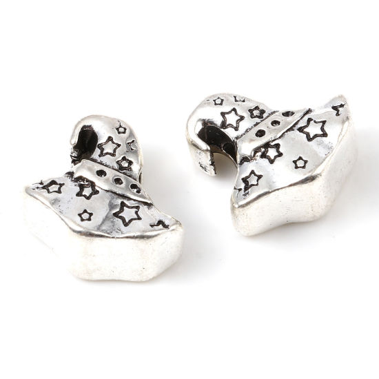Image de Perles à Gros Trou au Style Européen en Alliage de Zinc Argent Mat Chapeau de Sorcière d'Halloween Etoile 16mm x 15mm, Trou: Environ 4.4mm, 5 Pcs