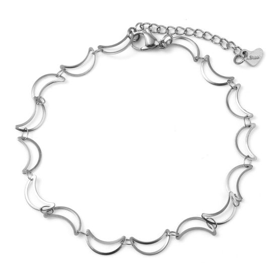 Image de Chaînes de Cheville Galaxie en 304 Acier Inoxydable Argent Mat Demi Lune 21.5cm long, 1 Pièce