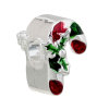 Picture of Zinc Metal Alloy European Style Large Hole Charm Beads Christmas Candy Cane Silver Plated Holly Leaf Pattern Red & Green Enamel About 13mm x 10mm, Hole: Approx 4.7mm, 5 PCs