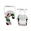 Picture of Zinc Metal Alloy European Style Large Hole Charm Beads Christmas Candy Cane Silver Plated Holly Leaf Pattern Red & Green Enamel About 13mm x 10mm, Hole: Approx 4.7mm, 5 PCs