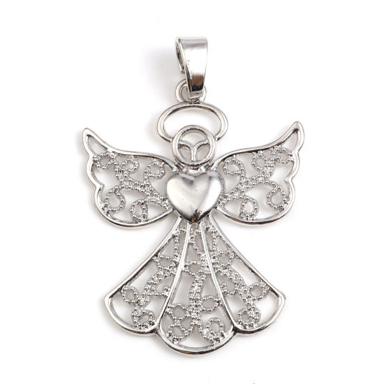 Immagine di Lega di Zinco Religione Ciondoli Angelo Tono Argento Cuore 80mm x 54mm , 2 Pz