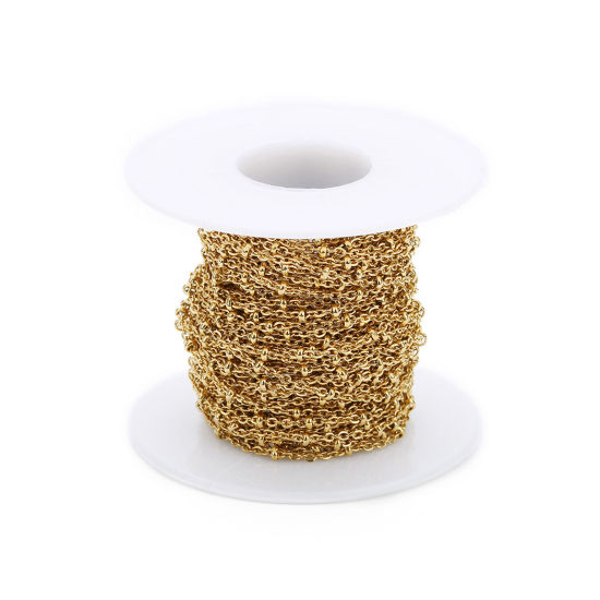 1 巻 (约 10 ヤード/卷） ステンレス鋼 小豆チェーン・あづきチェーン手作り DIY ジュエリーアクセサリー作りのパーツ 金メッキ 1.5mm、 の画像