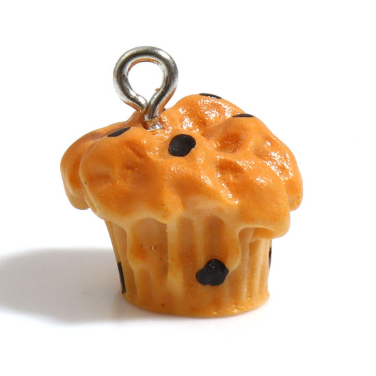 樹脂 チャーム ケーキ シルバートーン オレンジ色 16x15mm-14x12mm、 10 個 の画像